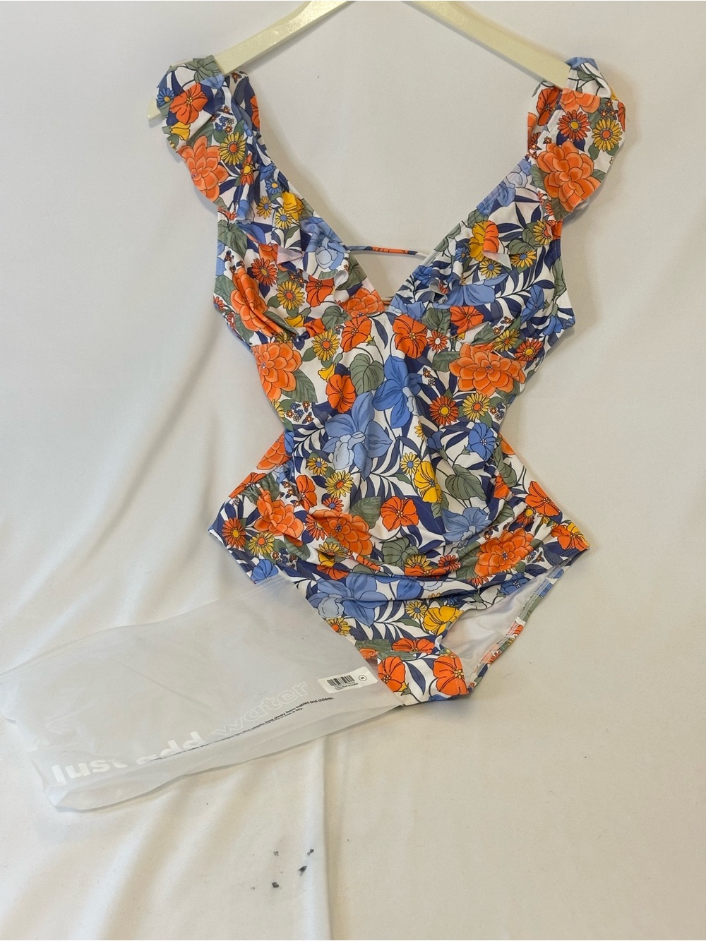 Cupshe Orange & Blue Floral Ruffle One-Piece Swimsuit